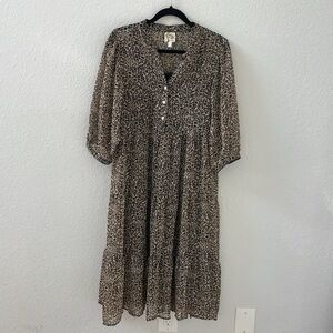 Anthropologie Fig & Flower Size Large Women’s Leopard Print Dress Sheer